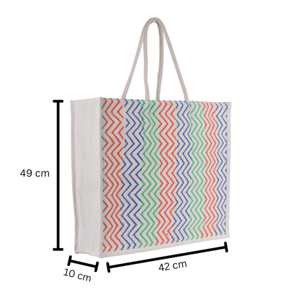 Zigzag Tri-Colour Jute Carry Bag - Image 4