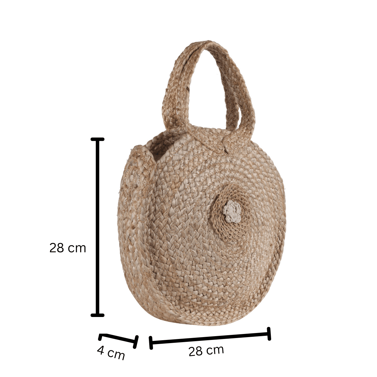 Handmade Round Jute Tote Bag with Crochet Flower Accent - Image 5