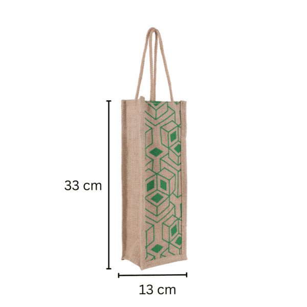 Eco Jute Water Bottle Bag – Geometric Green Print Edition - Image 4