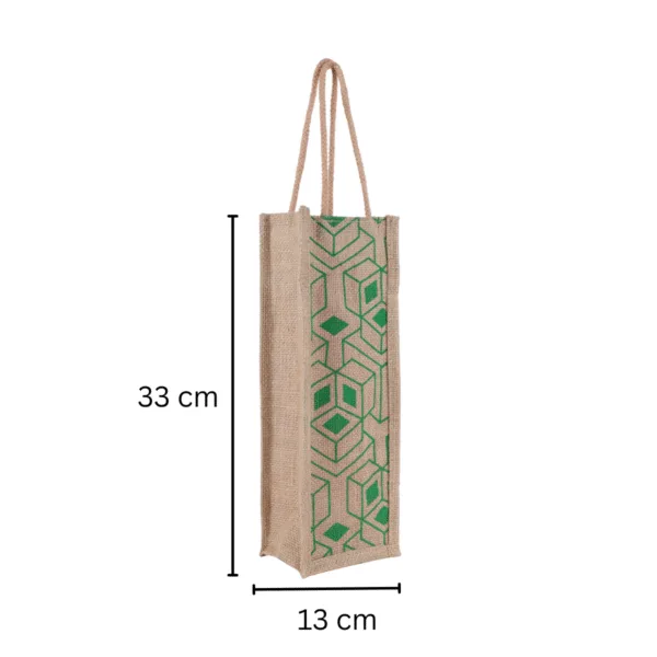 Eco Jute Water Bottle Bag – Geometric Green Print Edition - Image 4
