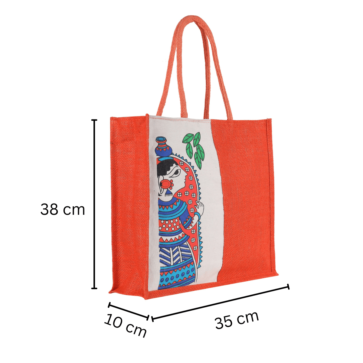Terracotta Orange Madhubani Art Jute Tote - Image 5