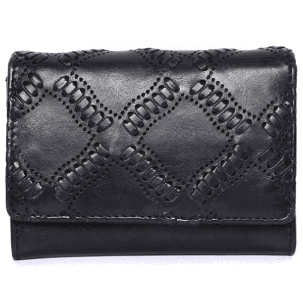 Elegant black leather wallet with embossed diamond pattern – WildWoodNest leather goods