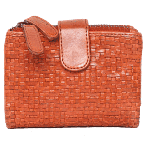Handcrafted orange woven leather wallet with zip and flap – quality leather goods