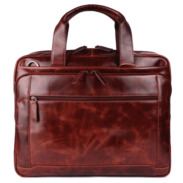 Premium leather office laptop bag with dual handles and front zipper – a classic piece in premium leather goods.