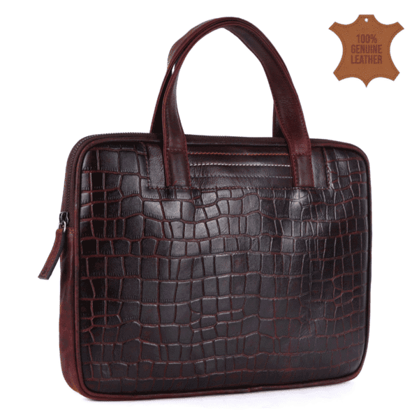 Croc-Embossed Leather Laptop Bag - Image 5