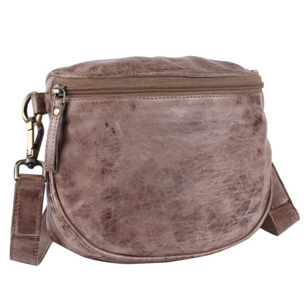 Rustic Curve Leather Waist Bag – Distressed Brown Belt Pouch - Image 5