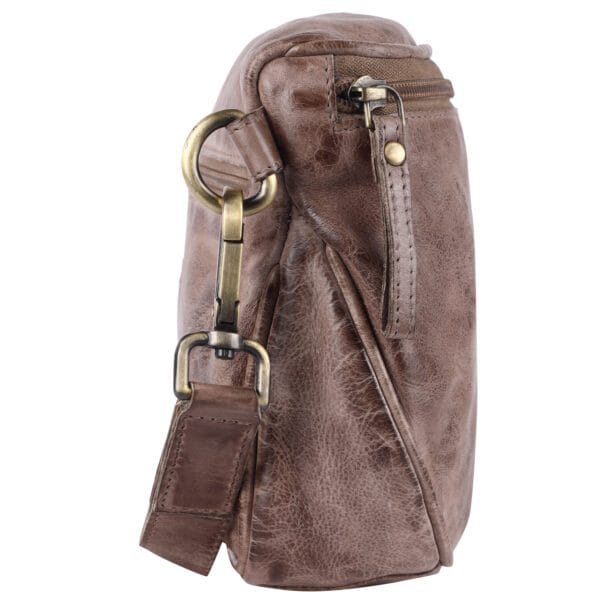 Rustic Curve Leather Waist Bag – Distressed Brown Belt Pouch - Image 3