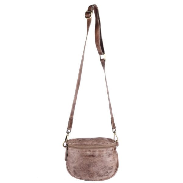 Rustic Curve Leather Waist Bag – Distressed Brown Belt Pouch - Image 2