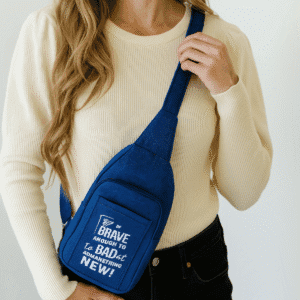 Brave Quote Printed Denim Sling Bag – Casual Daypack