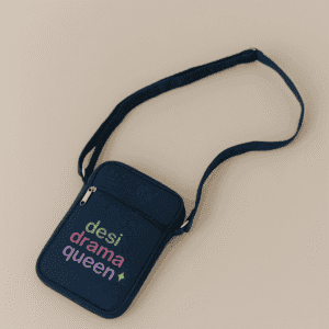 Trendy Navy Crossbody Bag with Desi Drama Queen Print