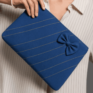 Elegant Bow Quilted Clutch Pouch – Navy Blue