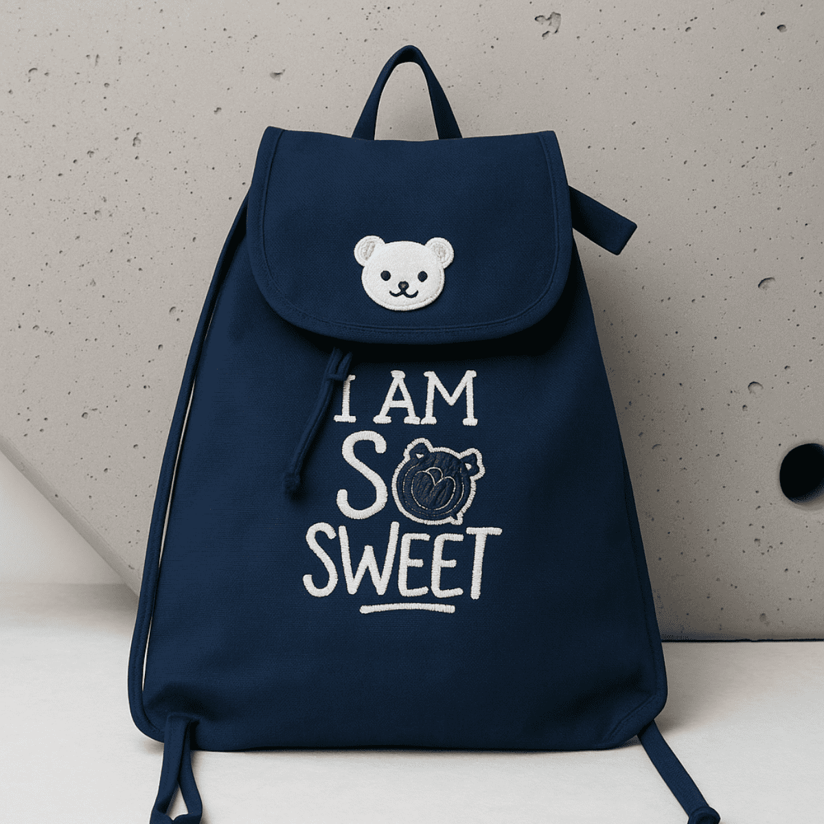 Navy Blue Embroidered Backpack