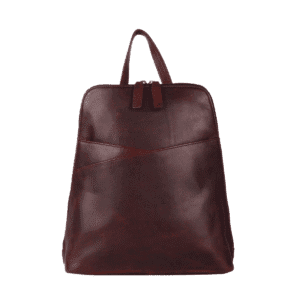 Minimalist dark brown leather backpack with sleek panel design – product by one of the top leather backpack companies.