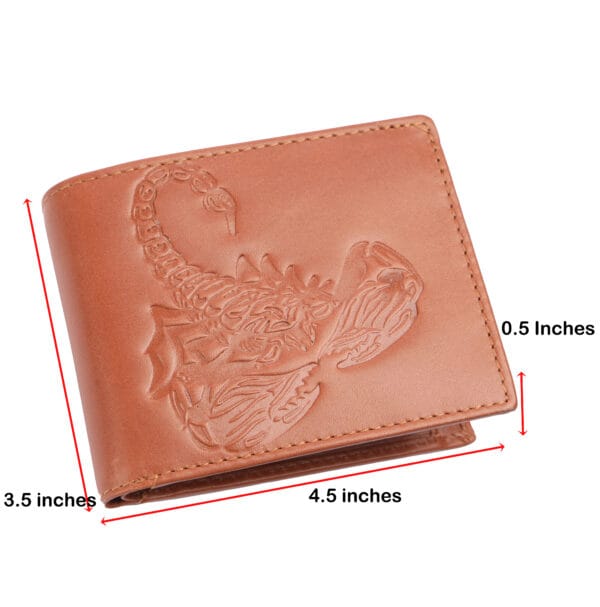 WildWoodNest Scorpion Embossed Tan Leather Bifold Wallet for Men - Image 4