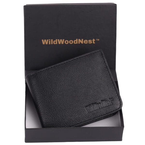 WildWoodNest Classic Black Genuine Leather Bifold Wallet for Men - Image 2