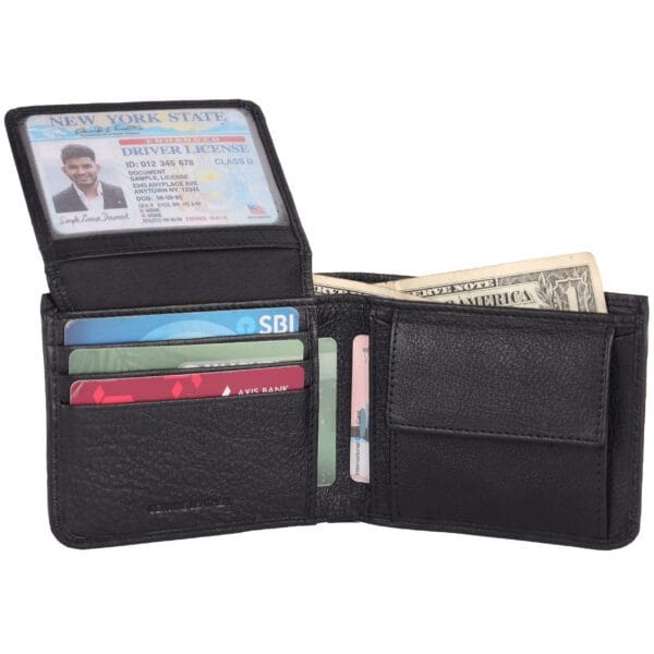 WildWoodNest Classic Black Genuine Leather Bifold Wallet for Men - Image 3