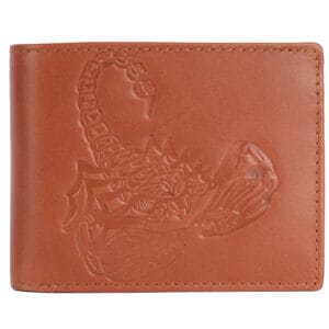 WildWoodNest Scorpion Embossed Tan Leather Bifold Wallet for Men