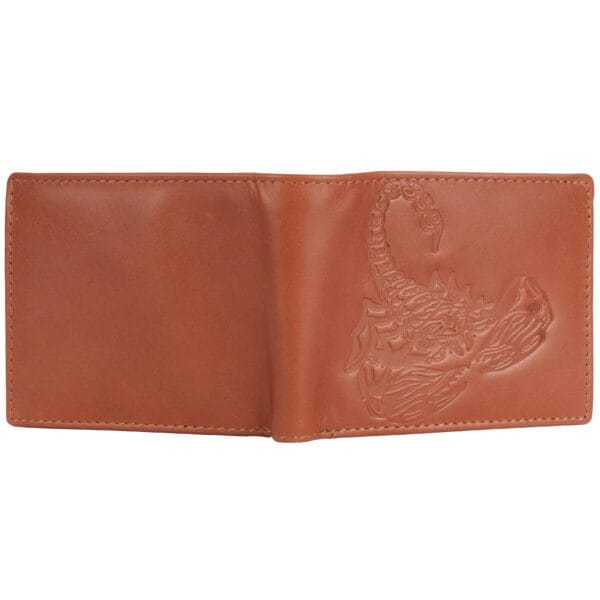 WildWoodNest Scorpion Embossed Tan Leather Bifold Wallet for Men - Image 2