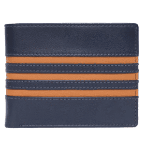 Navy & Tan Striped Bifold Leather Wallet