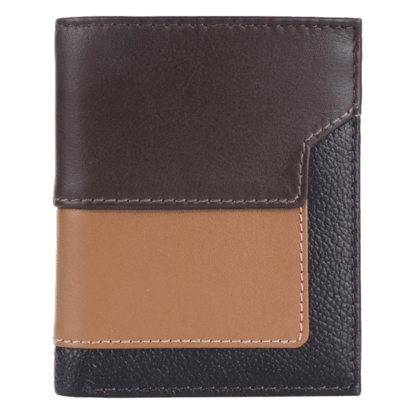 Tri-Tone Vertical Leather Wallet – Brown, Tan & Black