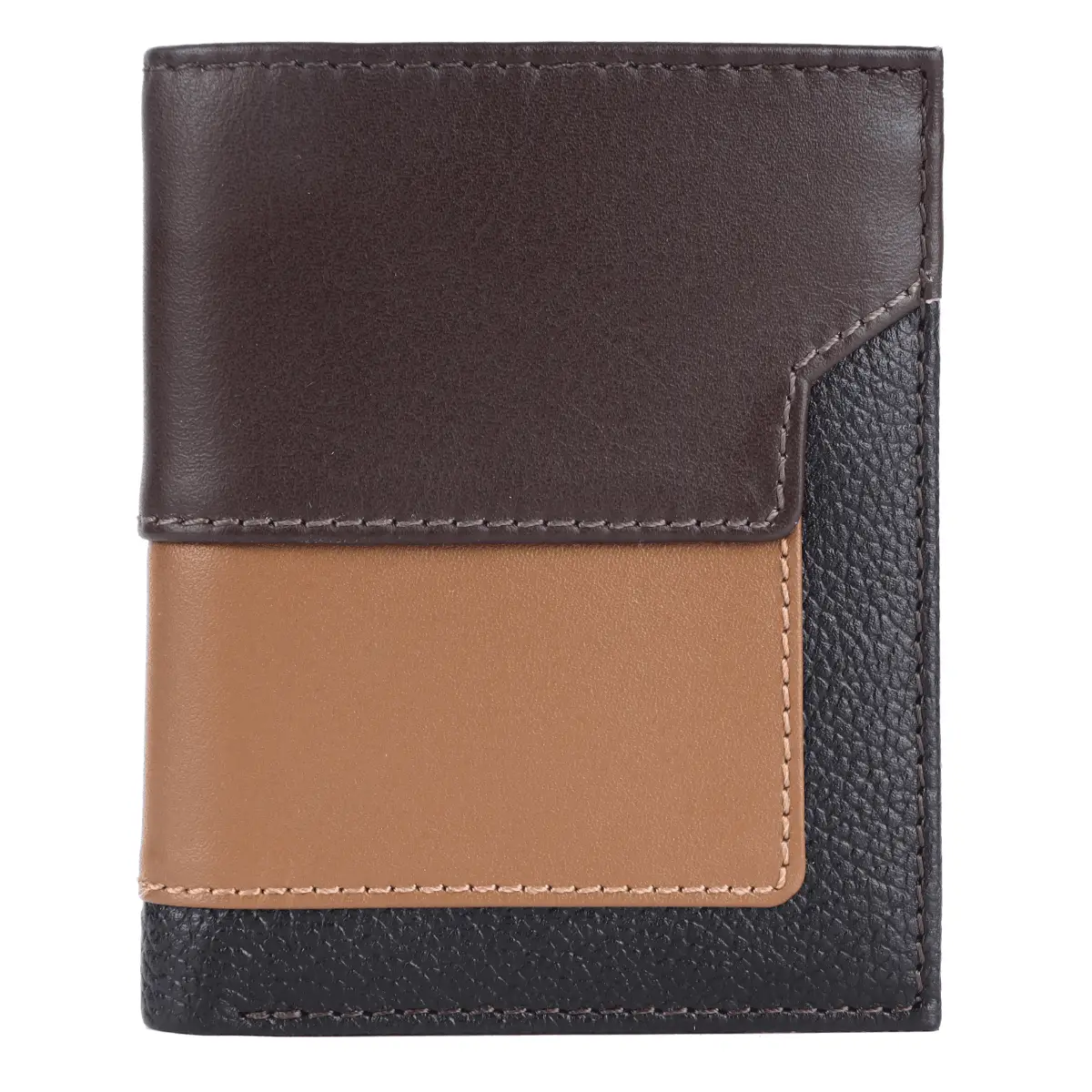 Tri-Tone Vertical Leather Wallet – Brown, Tan & Black