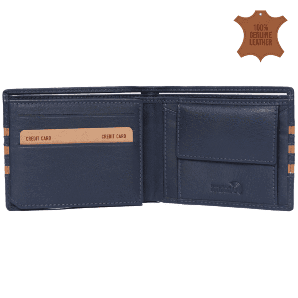Navy & Tan Striped Bifold Leather Wallet - Image 4