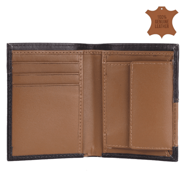 Tri-Tone Vertical Leather Wallet – Brown, Tan & Black - Image 4