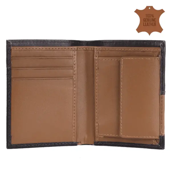 Tri-Tone Vertical Leather Wallet – Brown, Tan & Black - Image 4