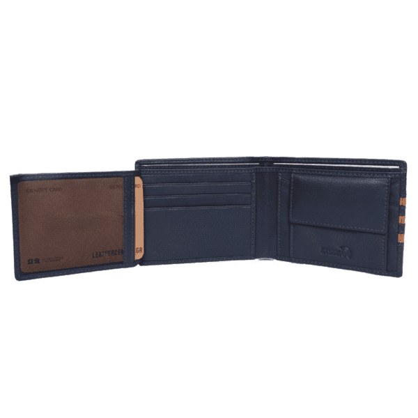 Navy & Tan Striped Bifold Leather Wallet - Image 3