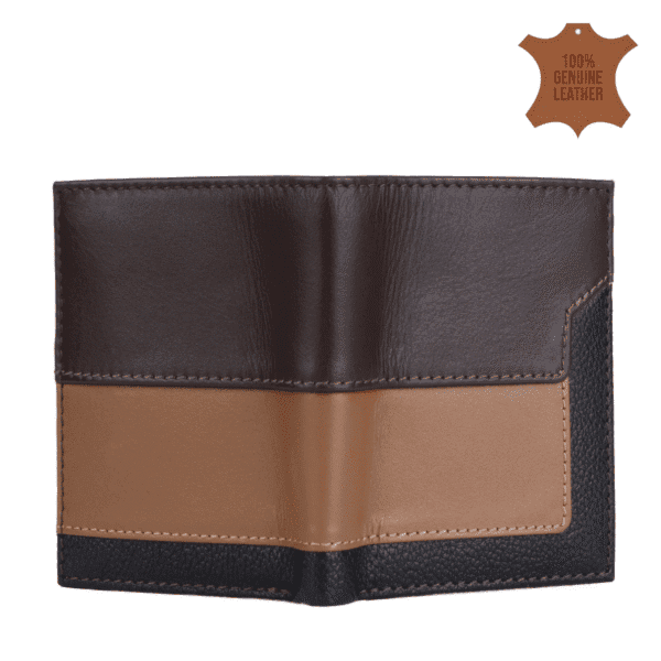 Tri-Tone Vertical Leather Wallet – Brown, Tan & Black - Image 3