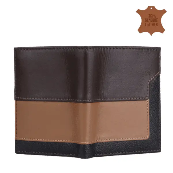 Tri-Tone Vertical Leather Wallet – Brown, Tan & Black - Image 3