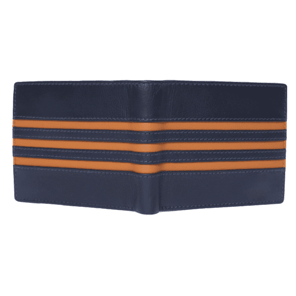 Navy & Tan Striped Bifold Leather Wallet - Image 2
