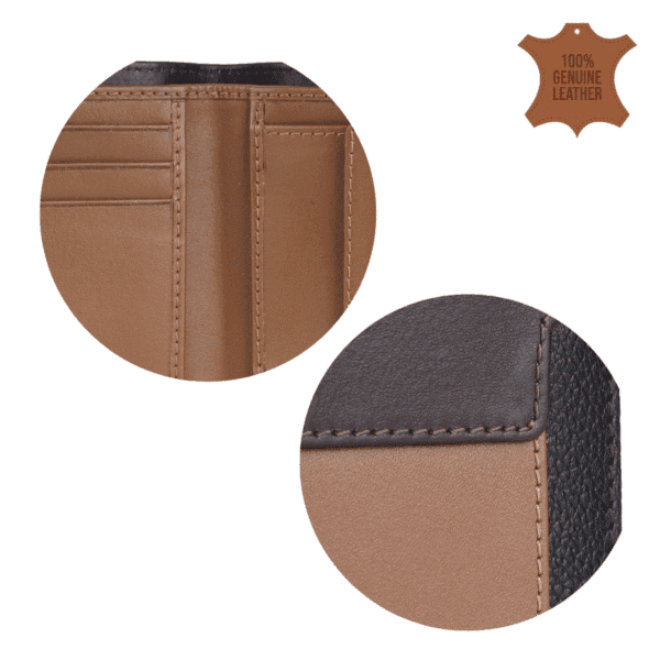 Tri-Tone Vertical Leather Wallet – Brown, Tan & Black - Image 2