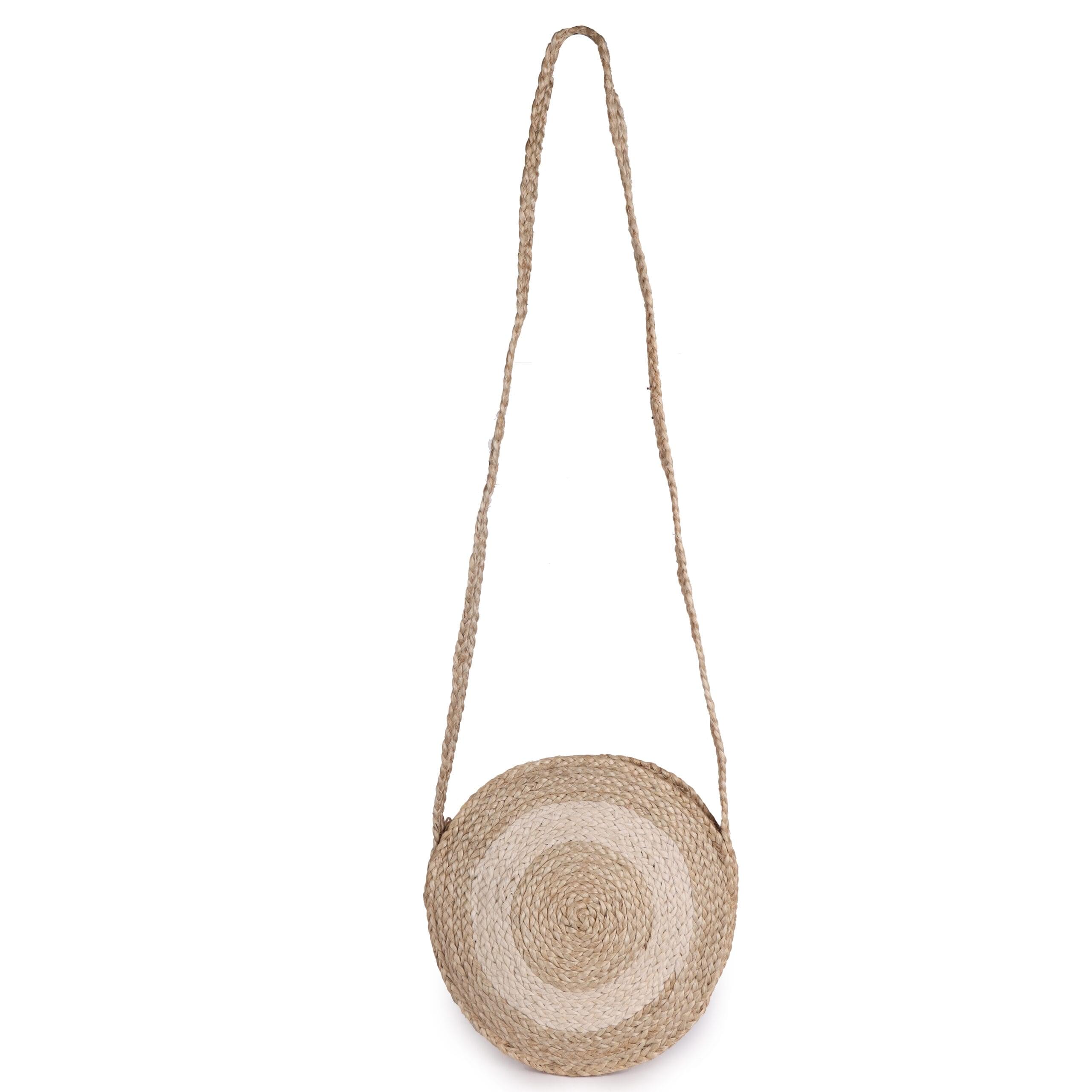 Round jute sling bag with long strap – handcrafted by leading jute exporter