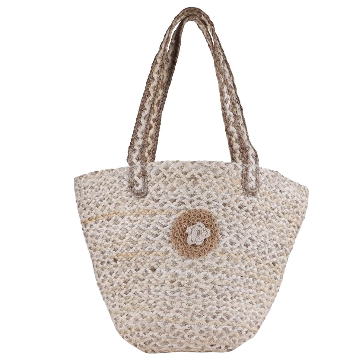 Handcrafted jute handbag with floral design by Indian handbag manufacturer in India